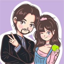 Hand-painted Avatar Q version design couple cartoon figure painting full body animation live-action photo cartoon portrait fixed production