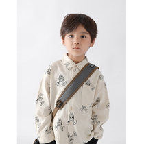 Blue roll boy shirt rabbit print autumn 2021 new childrens cartoon shirt fashion casual top