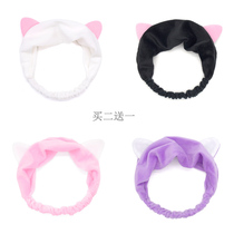 Simple and cute cat ear hairband Korean version of womens cute sports makeup face wash plush cat ear hairband