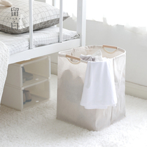 留白北欧风可折叠棉麻收纳篮学生宿舍脏衣篮杂物收纳筐宿舍洗衣筐