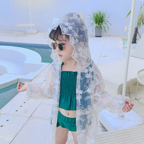 Childrens sunshade girls blouse baby princess long lace cardigan beach coat sunshade