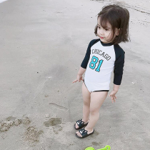 Childrens swimsuit girl one-piece long sleeve sunscreen girls cute quick-drying swimsuit Spa holiday baby swimsuit