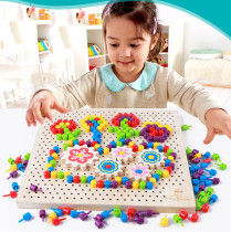 Childrens puzzle mushroom nail combination puzzle wooden board toys 1-2-3-6 years old baby boys and girls
