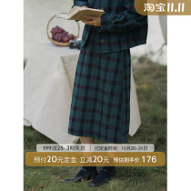 Wild Tang homemade woolen high waist skirt womens autumn and winter long French retro H-shaped slim plaid half-body skirt