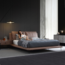 Italian minimalist leather bed modern minimalist master bedroom Nordic light luxury net red 18 m double queen bed soft bag wedding bed