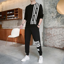 Hong Kong sports set 2021 autumn new mens round neck sweater casual handsome clothes two-piece tide