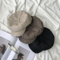  Korean autumn and winter hat female literary retro beret casual all-match octagonal hat tide cotton and hemp Japanese painter hat male