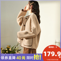 Tang Lions 2022 winter new imitation lamb wool jacket womens hot style gentle and lazy style faux suede womens top K