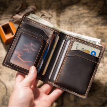 Handmade Wallet Mens DIY Homemade Bag Material Packs Retro Crazy Mapleather Short Wallet Genuine Leather Vertical Bull Leather Money Clip