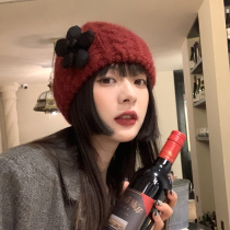Retro Flower Wool Hat Women's Fall Winter Korean Joker Red Knitted Hat Winter Thickened Warm Ear Protection Cold Hat Tide