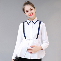 Maternity clothes Spring and autumn professional frock Maternity shirt Womens autumn business interview white shirt short long-sleeved top