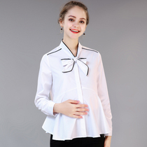 Pregnant womens spring and autumn professional interview work wear pregnant womens white long sleeve shirt autumn loose top