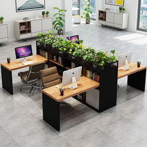 Industrial style solid wood desk simple modern staff computer desk 4 artificial partition office table and chair combination