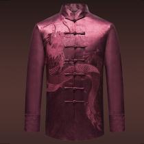 Middle-aged and elderly people Tang suit embroidered dragon figure mens tunic suit father grandfather old clothes Chinese style coat