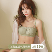 Chest underwear womens thin summer anti-light wrap chest white strapless non-slip small chest gathering without steel ring bra