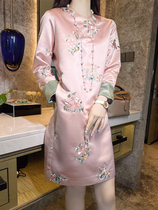 YENR New Chinese modified pink acetate satin dress girl small blossom - custom embroidery color