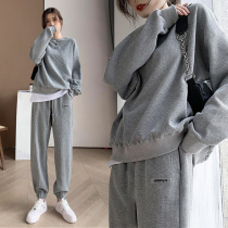 Pregnant women winter suit Fashion Net red out 2021 new winter plus velvet thickened loose autumn two-piece set