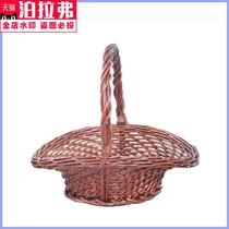 Hand-woven basket rattan thickened opening home retro dance track flower basket with flower blue hollow portable home