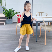 Girls Cotton and hemp camisole short skirt Suspender dress Casual comfortable soft children baby