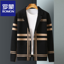 Romon knitted cardigan mens spring and autumn Korean trend Joker cashmere sweaters middle-aged mens high-end coat