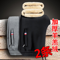 Glint Thickened Athletic Pants Mens Cashmere Pants Mens Wear Pants External Wear Winter Loose Warm Straight Drum Sweeppants