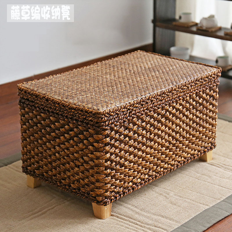 Pastoral rattan grass collection stool storage stool for shoe stool foot sofa square stool can sit people to organize the storage box