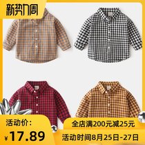  Childrens shirt spring and autumn new 2021 Korean boys long-sleeved shirt smiley face plaid baby cotton long-sleeved top