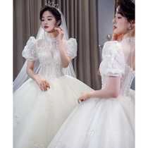 French princess light wedding dress 2021 new bridal temperament high-end sense tail summer large size main yarn court style
