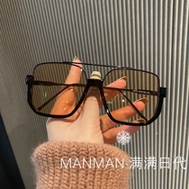 Japan 2022 new mens Han version retro big frame tea color sunglasses personality double beam driving anti-UV sun