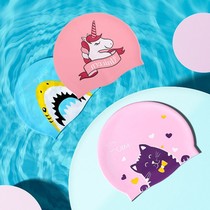 Japan GP childrens swimming cap Silicone waterproof comfortable non-le head girl cute swimming cap goggle set