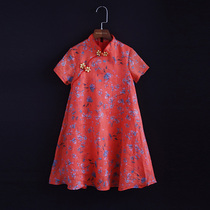 2021 summer new girls short sleeve cheongsam skirt children ethnic Chinese style Han Tang clothing baby parent-child mother women