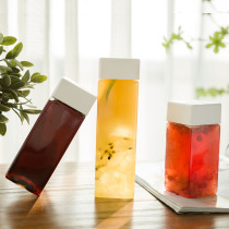 Naixue square shape milk tea bottle net Red creative disposable PET juice drink milk tea cup with lid takeaway