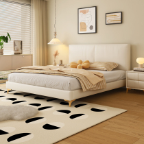 Italian minimalist leather bed master bed light luxury modern first layer cowhide solid wood simple double 1 8m leather bed