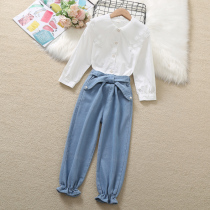 Girl Suit Spring Dress 2022 New Net Red Ocean Gas Long Sleeve Shirt Fashion Jeans Spring Children Two Sets