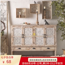 American solid wood retro dining side cabinet Bed and breakfast hotel living room decoration carved entrance cabinet old storage storage cabinet