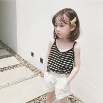 2021 Summer Girls Camisole ins wind 3 Children small baby Pure cotton striped Vest Childrens clothing thin base shirt