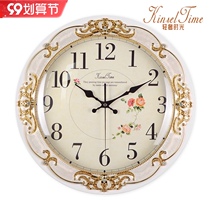 Pastoral solid wood wall clock fashion creative living room wall clock modern bedroom single-faced clock wall clock mute clock