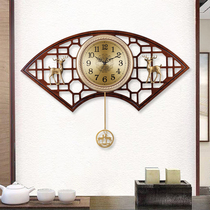 Chinese wall clock Living room Chinese style new Chinese style fan-shaped Fu Lu decorative wall clock Household pure copper clock