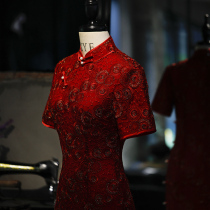 Half-city red cheongsam 2021 new bride toast dress modified dress wedding dress female young model