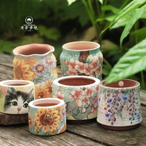 Cartoon hand-painted pot fleshy creative flower pot Cartoon pot Korean pot fleshy pot Qingyun dreamland