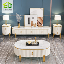 Modern light luxury TV cabinet Nordic style simple small apartment living room American solid wood marble coffee table table combination