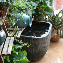 Imitation stone fish tank large ceramic fish tank Living room floor ornaments Household landscaping Lotus tank square fish basin coarse pottery