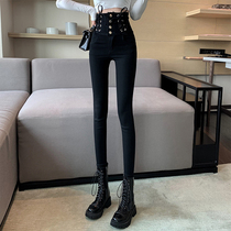 Ultra high waist jeans womens 2021 summer new slim slim tight pencil black small feet long pants