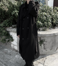 YS original design Japanese dark black strap long design sense coat autumn and winter long model Yaoshi Yamamoto trench coat
