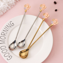 Japanese ins net red 304 stainless steel cherry blossom coffee spoon creative cute long handle mixing spoon dessert spoon small round spoon