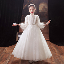Childrens dress Princess dress girl White Girl Flower Girl Flower Girl Wedding Dress host piano performance long sleeve spring and autumn