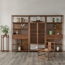 New Chinese-style solid wood bookcase bookshelf combination old elm Duobao Pavilion display cabinet black walnut Bogu shelf wood art