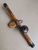 Traditional old hand-made man old-fashioned cigarette bag pot dry cigarette rod brass solid wood bone carving old cigarette pot bone tobacco bucket cigarette gun