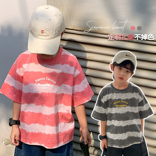 Летняя одежда, летняя детская хлопковая футболка с коротким рукавом для мальчиков