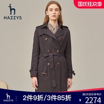 Hazzys Haggis Long Trench Coat Womens Autumn and Winter 2020 New English Style Loose Coat
